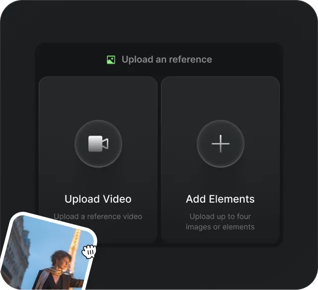 Input Anything: Upload reference images (up to 7), a video clip, or simply start with a text idea.